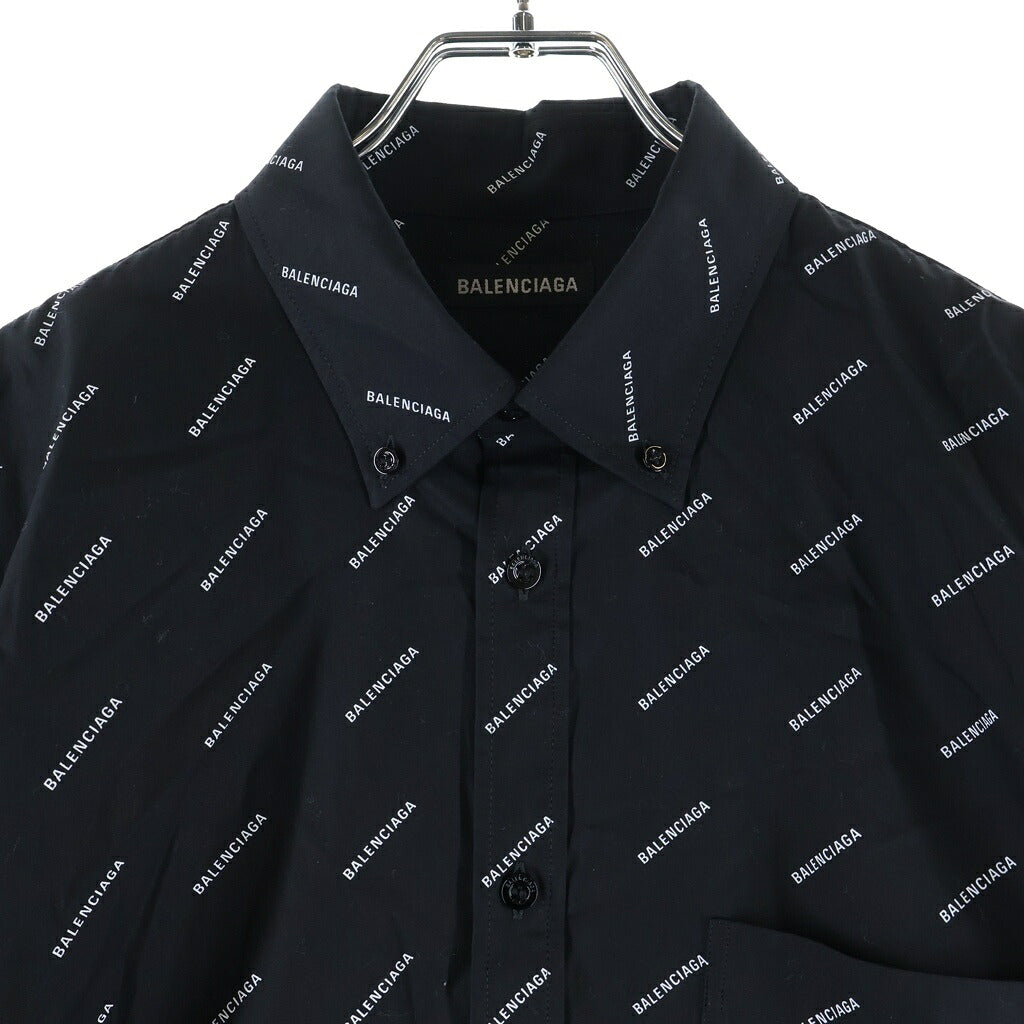 BALENCIAGA(バレンシアガ) ロゴ総柄 長袖ボタンダウンシャツ ブラック 534333 TBL96
