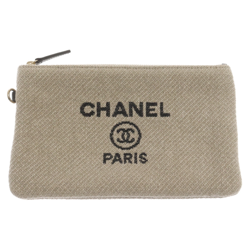 CHANEL(シャネル) ドーヴィル ラフィア ポーチ クラッチバッグ セカンドバッグ ベージュ