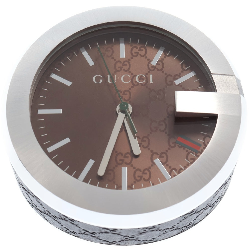GUCCI(グッチ) ロゴ テーブルクロック レザー ステンレス 置時計 ブラウン 210