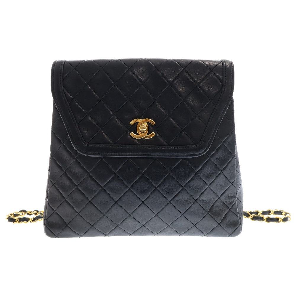 CHANEL(シャネル) マトラッセ ラムスキン ターンロック チェーンショルダーバッグ ブラック