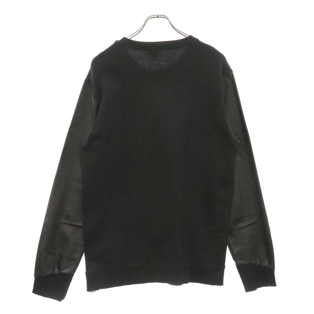 JUST cavalli(ジャストカヴァリ) 18SS コットン フェイクレザー切替 スタッズ クルーネック スウェット トレーナー ブラック S01GU0017 N25157