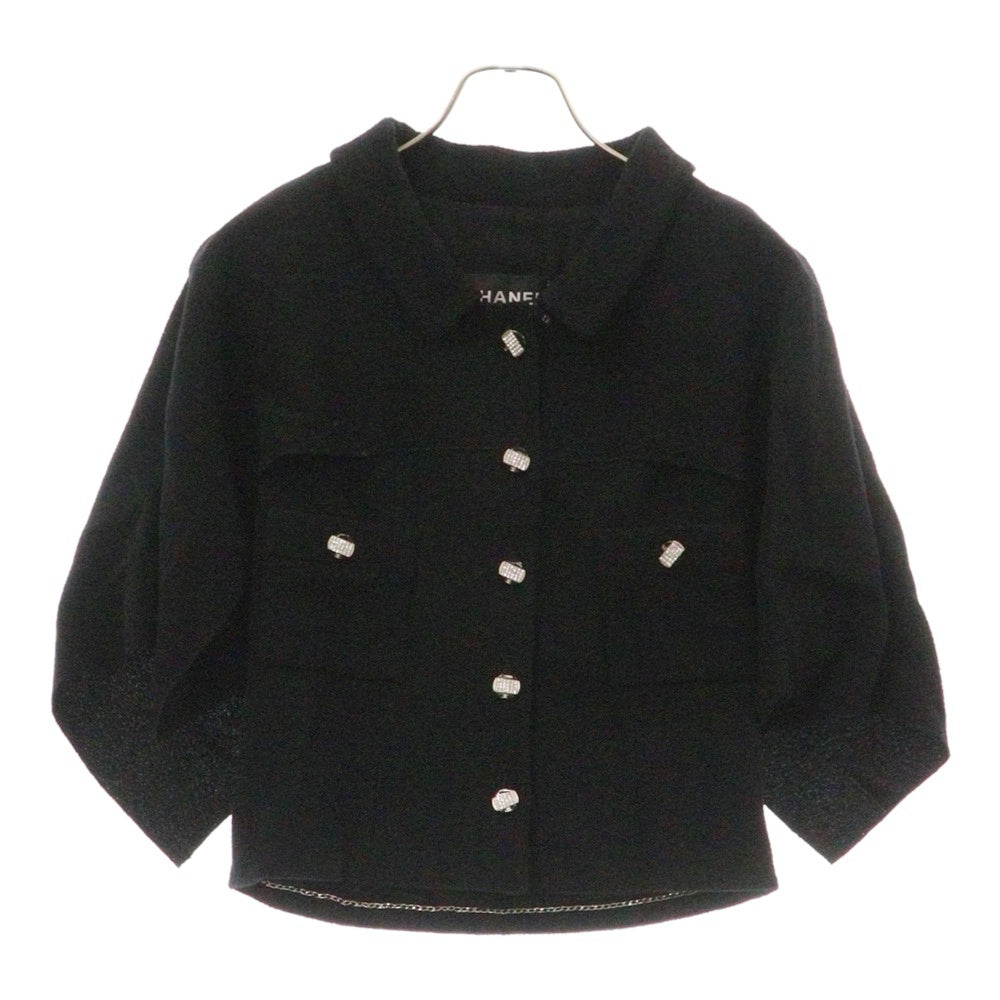 CHANEL(シャネル) ラインストーンボタン ウール ケープジャケット ブラック レディース P42722V18196