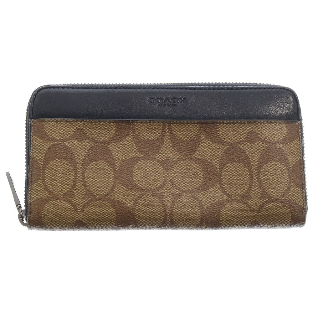 COACH(コーチ) シグネチャー PVCレザー ラウンドジップ ウォレット 長財布 ベージュ F58112