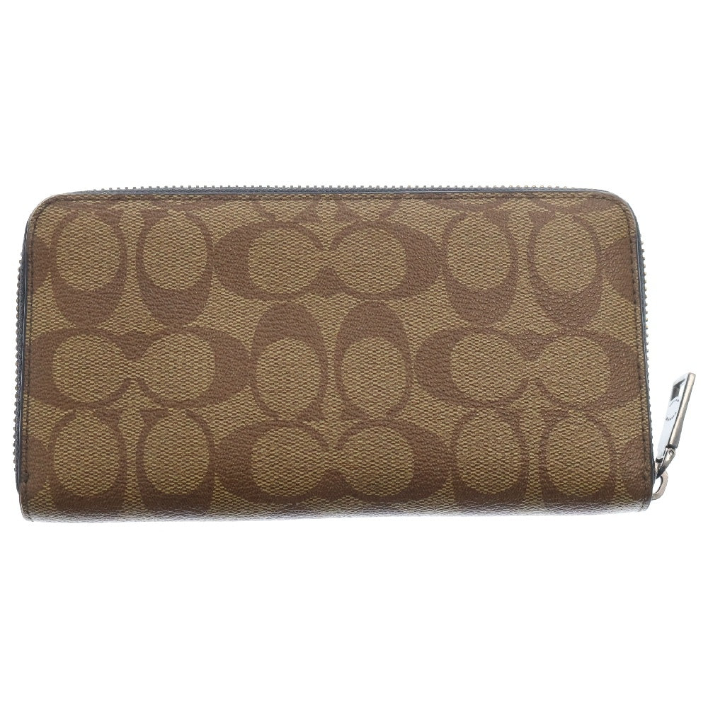 COACH(コーチ) シグネチャー PVCレザー ラウンドジップ ウォレット 長財布 ベージュ F58112