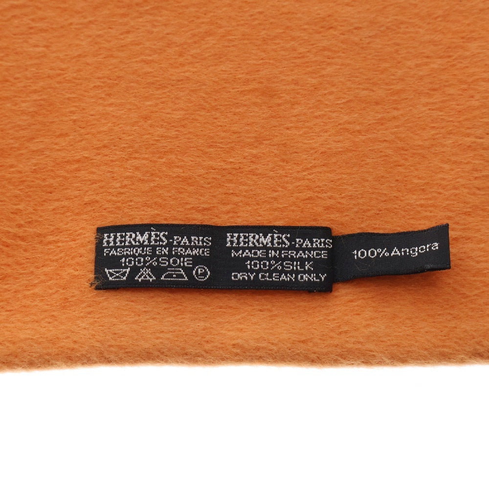 HERMES(エルメス) 総柄 シルク アンゴラ フリンジマフラー オレンジ