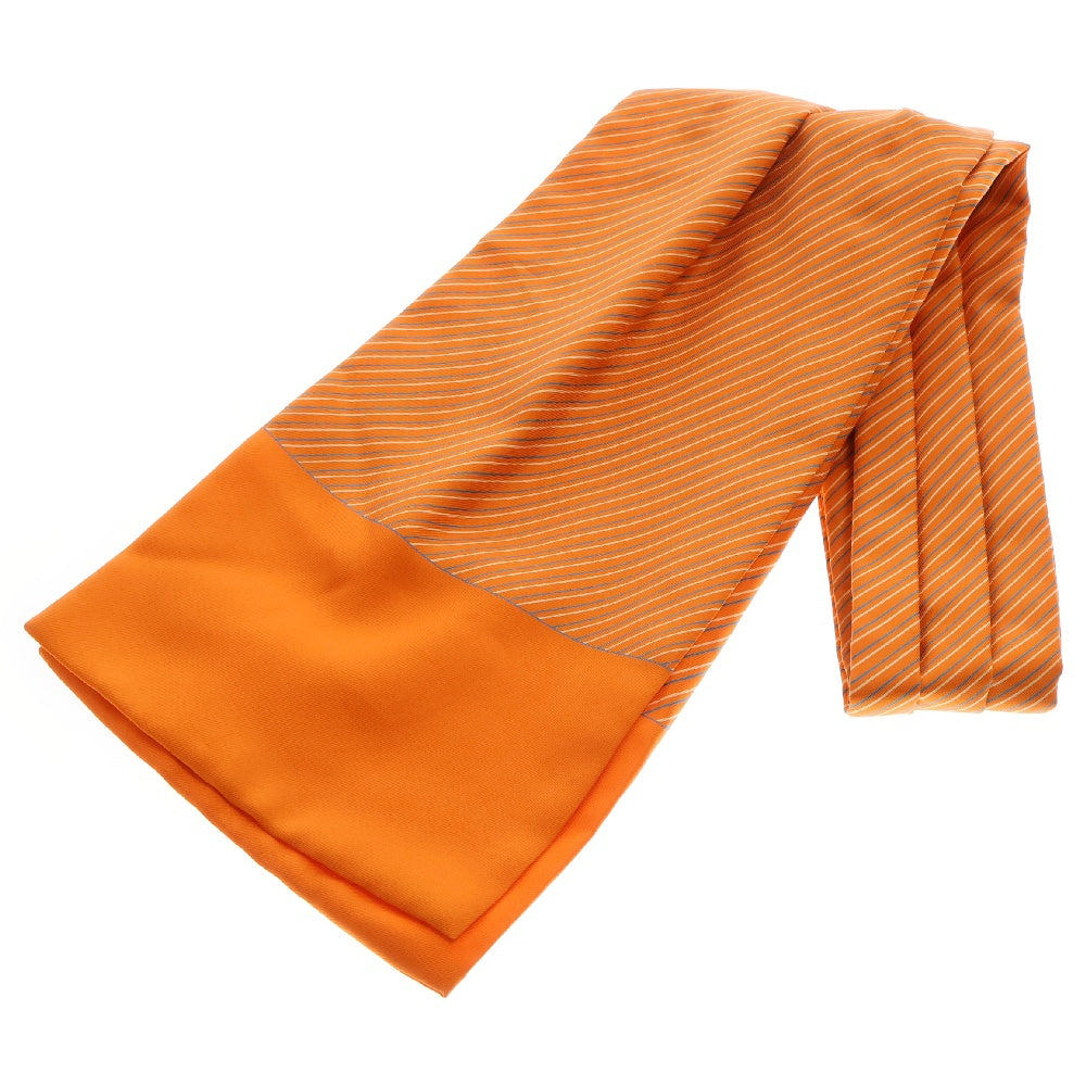 HERMES(エルメス) シルク ストライプ ギャザー スカーフ ストール オレンジ レディース