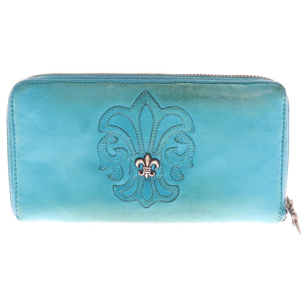 CHROME HEARTS(クロムハーツ) REC F ZIP #2 WALLET BS FLUER BSフレア レザーパッチ ラウンドジップ ウォレット 長財布 ブルー