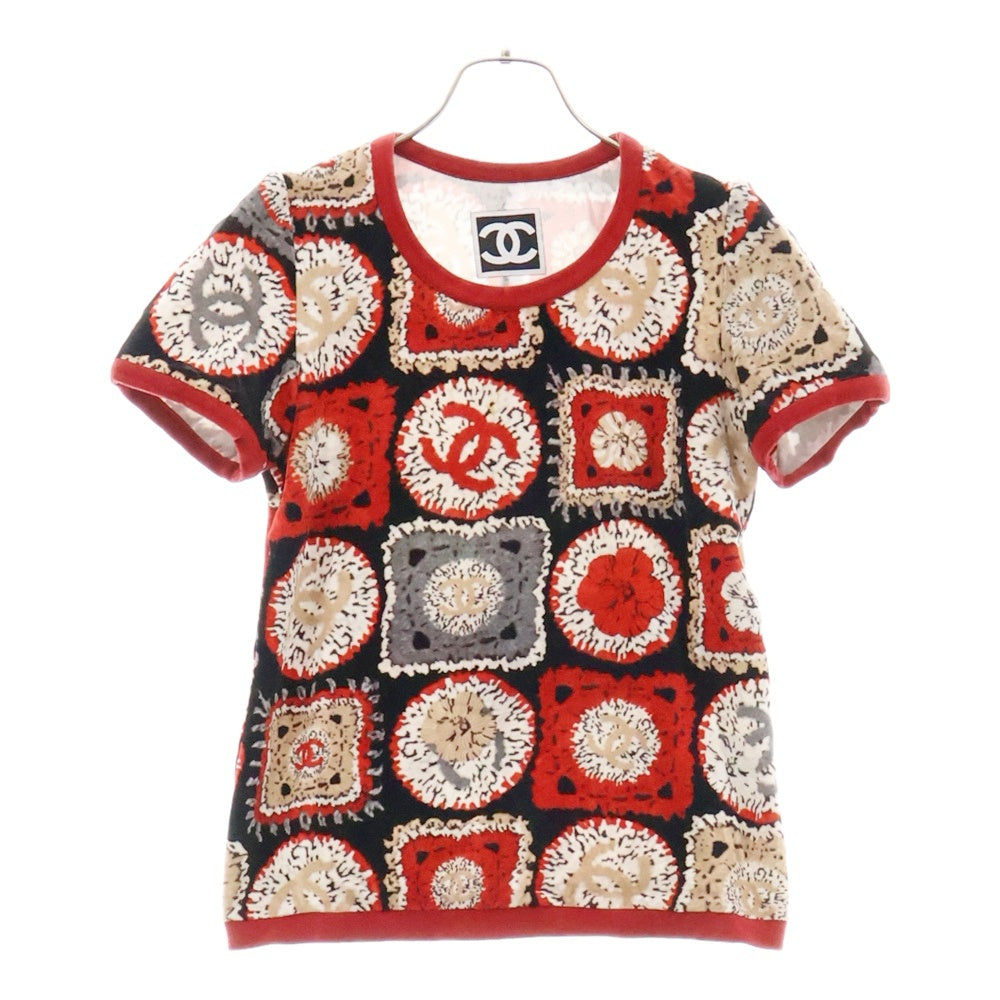 CHANEL(シャネル) ココマーク 総柄 ベロア クルーネック 半袖Tシャツ カットソー マルチ レディース P35858V25846