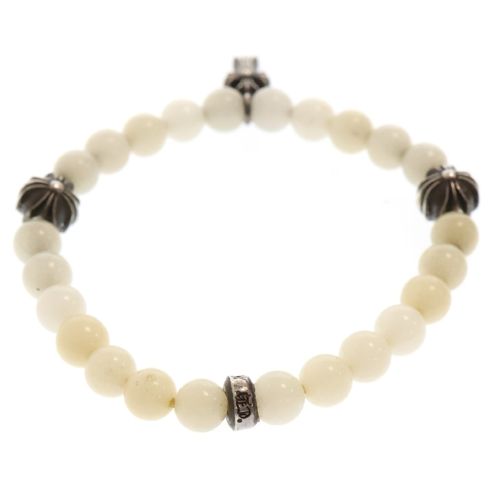 CHROME HEARTS(クロムハーツ) BEAD 6mm クロスボール ホワイトビーズ ブレスレット ホワイト/シルバー