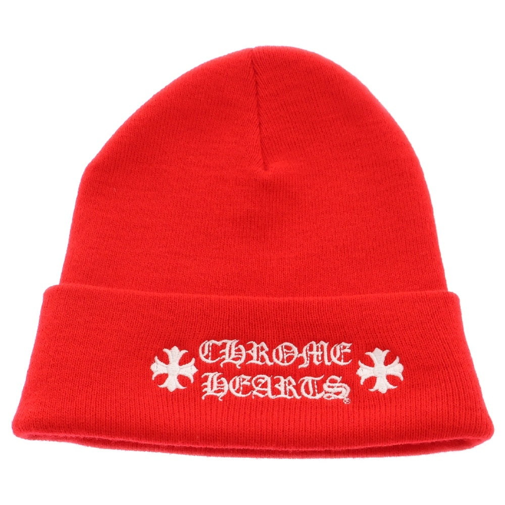 CHROME HEARTS(クロムハーツ) WOOL WATCH CAP ウールワッチキャップ ロゴ刺繍 アクリルビーニー ニットキャップ 帽子 レッド