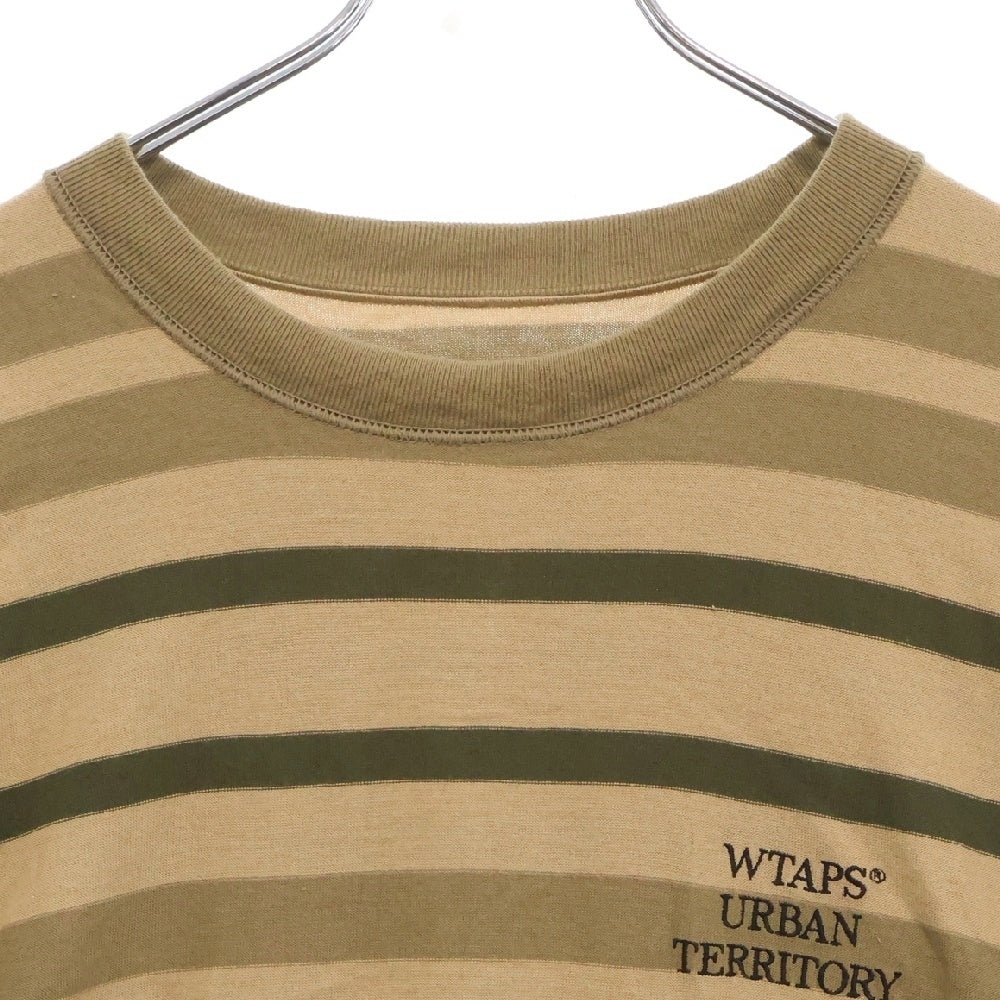 WTAPS(ダブルタップス) 22SS JAM 01 LS COTTON 221ATDT-CSM30 ロゴ刺繍 ボーダー 長袖Tシャツ カットソー ベージュ/カーキ