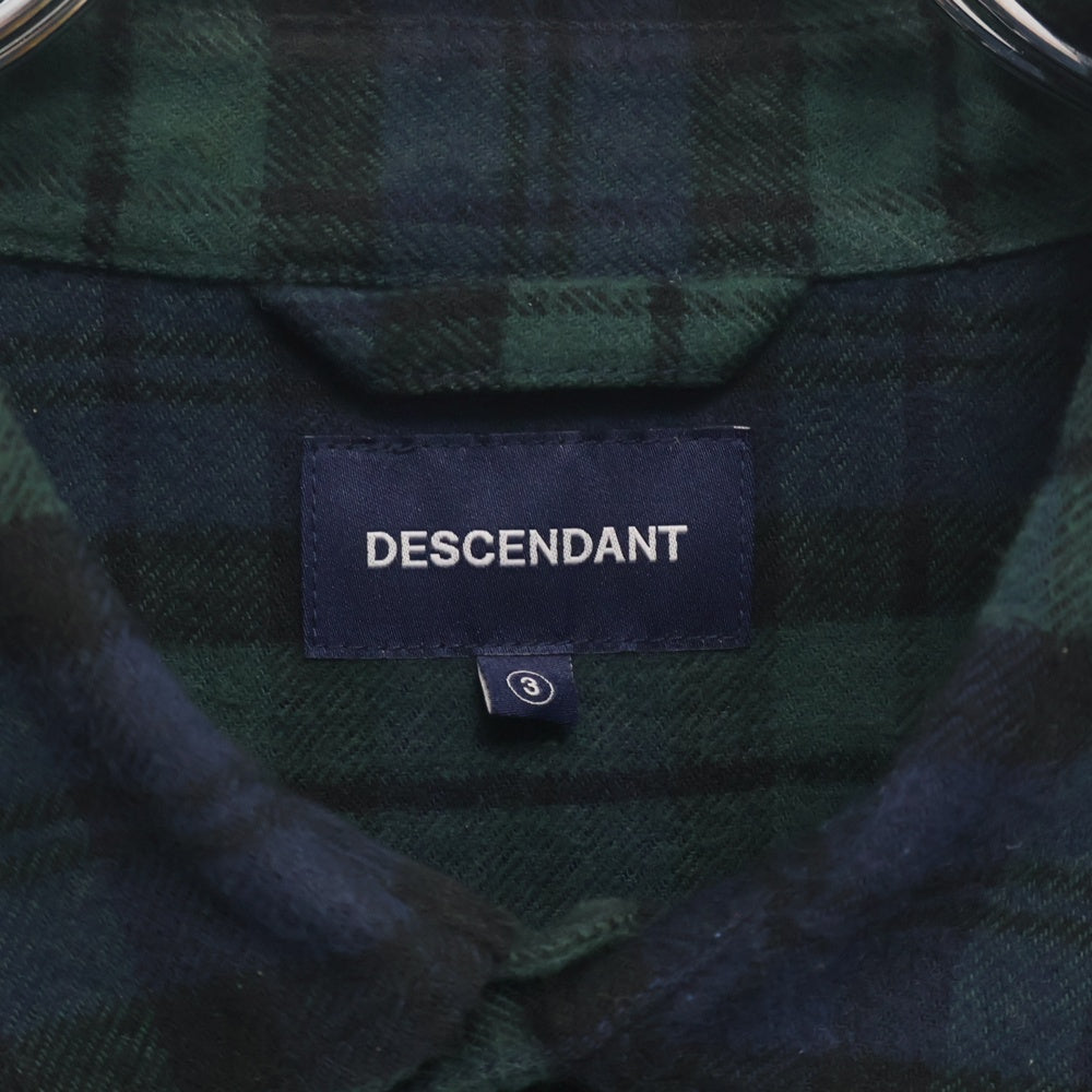 DESCENDANT(ディセンダント) チェック 長袖 フランネルシャツ ネイビー/グリーン