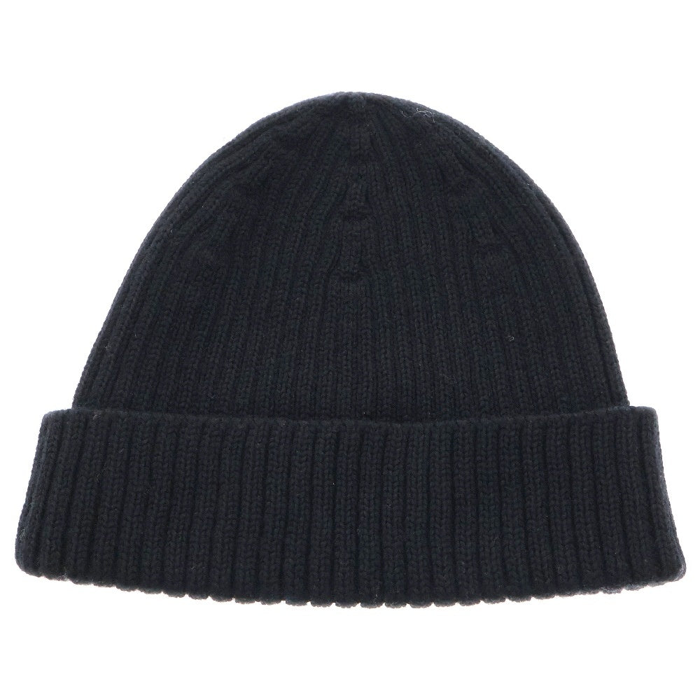 MAISON KITSUNE(メゾンキツネ) Fox Head Patch Ribbed Beanie MM06111KT1022 フォックス刺繍パッチニット帽子 ビーニー ブラック