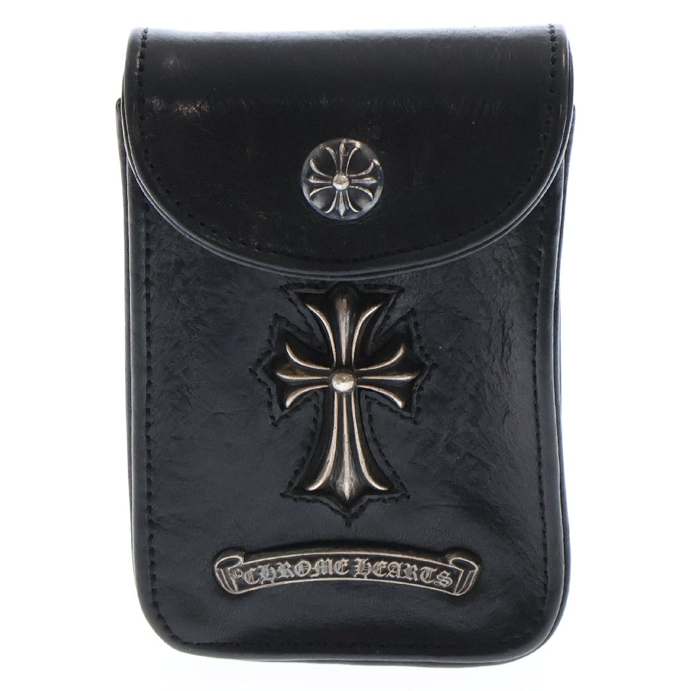 CHROME HEARTS(クロムハーツ) CIGARETTE CASE スモールCHクロス装飾レザーシガレットケース ブラック