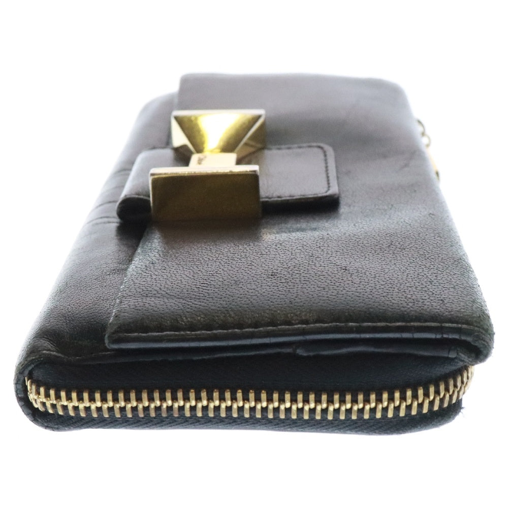 Chloe(クロエ) リボン ゴールド金具 ジップ レザー 長財布 ブラック レディース