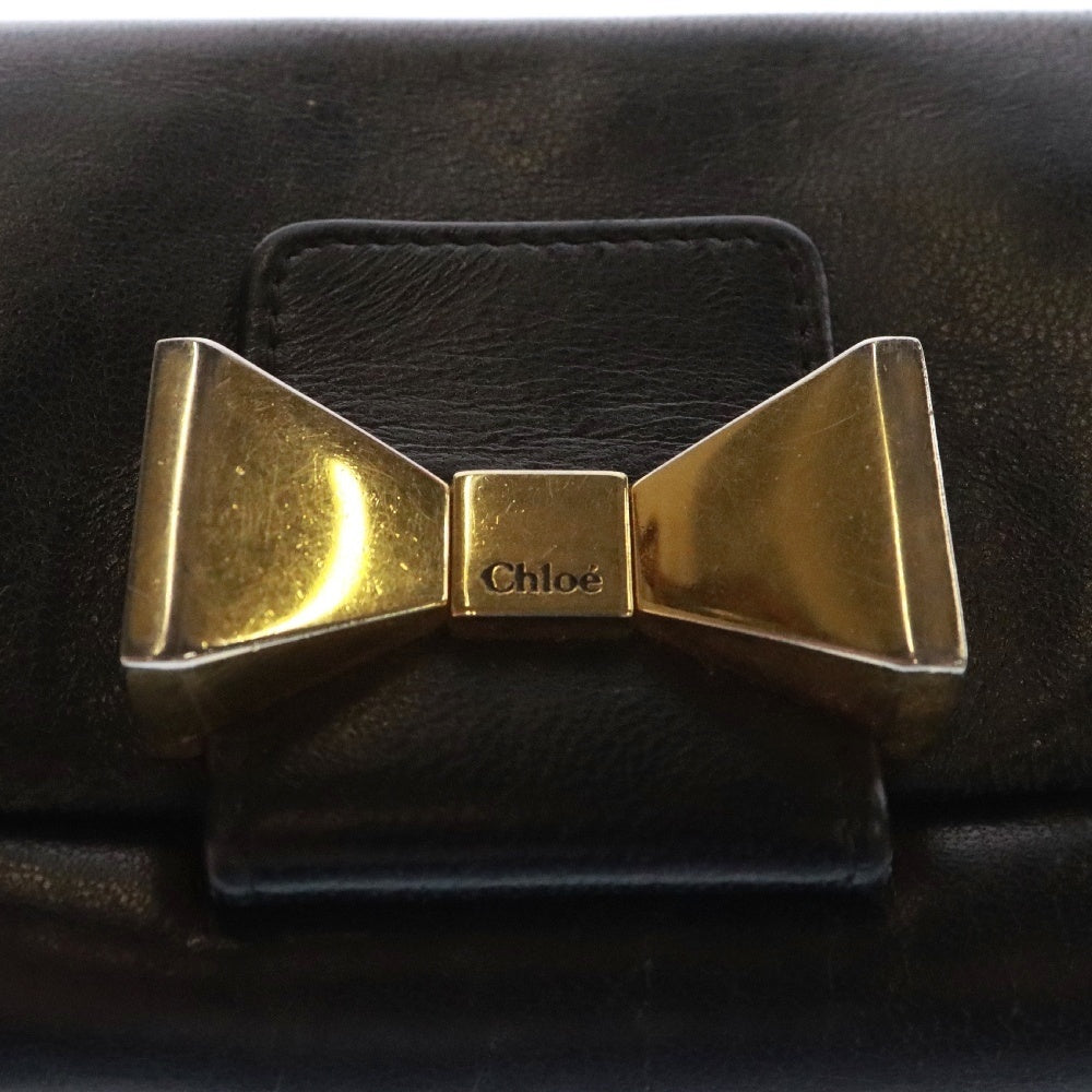 Chloe(クロエ) リボン ゴールド金具 ジップ レザー 長財布 ブラック レディース