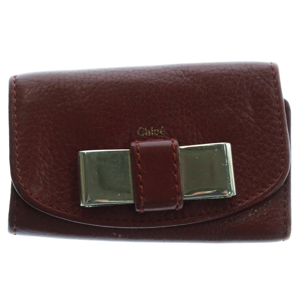 Chloe(クロエ) リボン シルバー金具 レザー キーケース レッド レディース