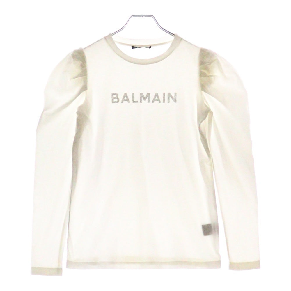 BALMAIN(バルマン) ラメロゴプリント長袖Tシャツ BKUXV 001 ホワイト キッズ