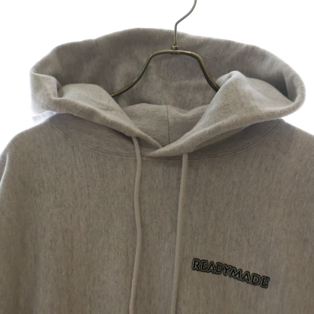 READY MADE(レディメイド) 24AW BIG HOODIE LOGO RE-CO-GY-00-00-285 ロゴ刺繍フーディ プルオーバースウェットパーカー グレー