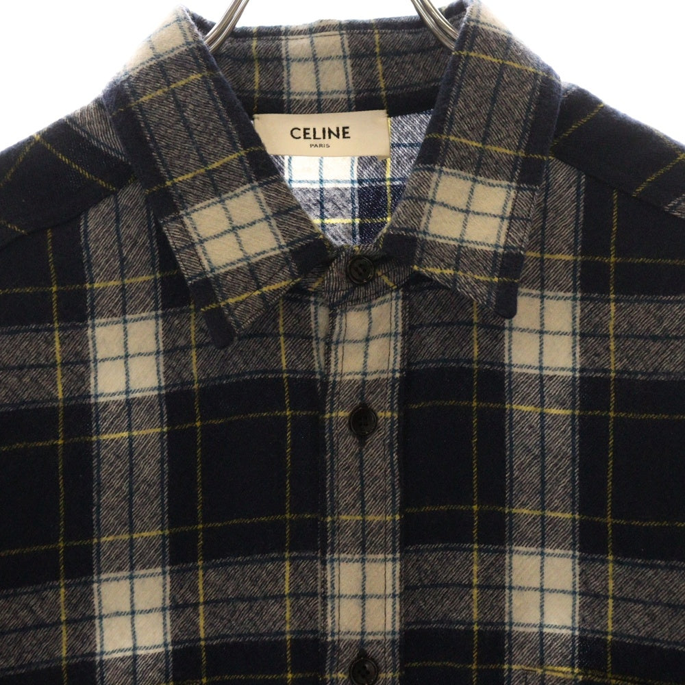 CELINE(セリーヌ) 21AW Check Wool Oversized Shirts 2C555198O チェック柄 オーバーサイズ 長袖ウールシャツ ネイビー