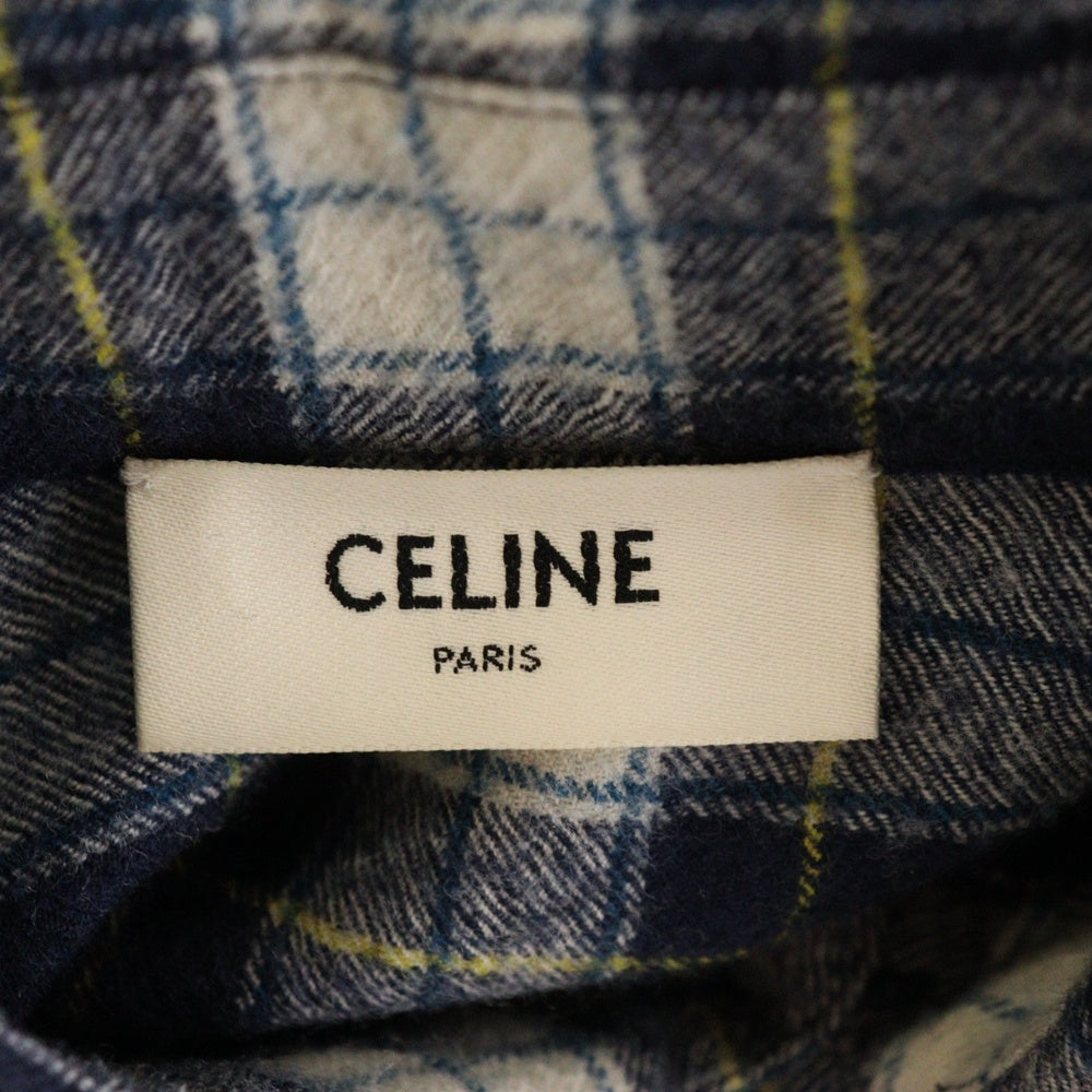 CELINE(セリーヌ) 21AW Check Wool Oversized Shirts 2C555198O チェック柄 オーバーサイズ 長袖ウールシャツ ネイビー