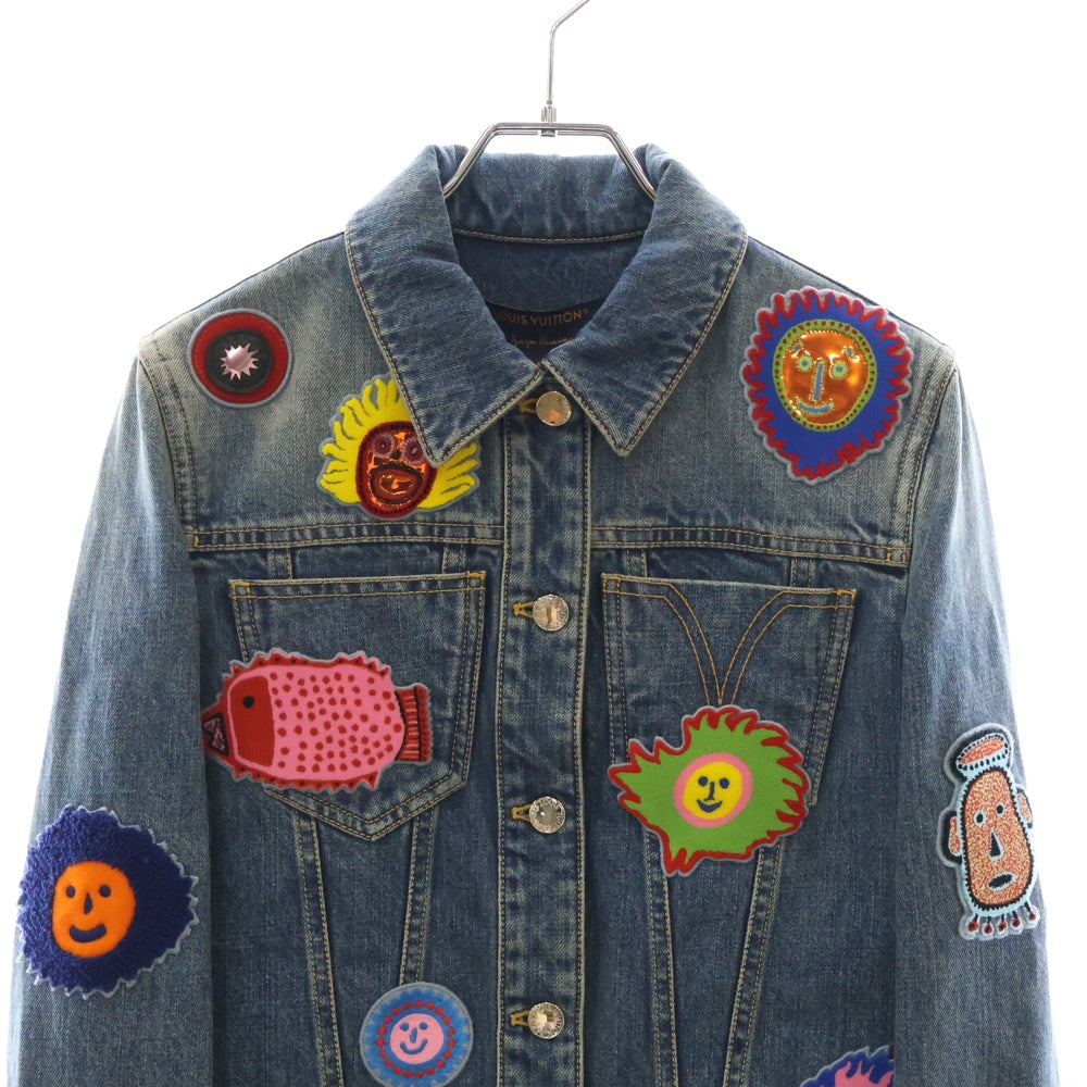 LOUIS VUITTON(ルイヴィトン) 23AW ×YK Faces Leather Patch Denim Jacket RW232J GM1 FOJA53 ×草間彌生 マルチワッペンデニムジャケット インディゴ レディース