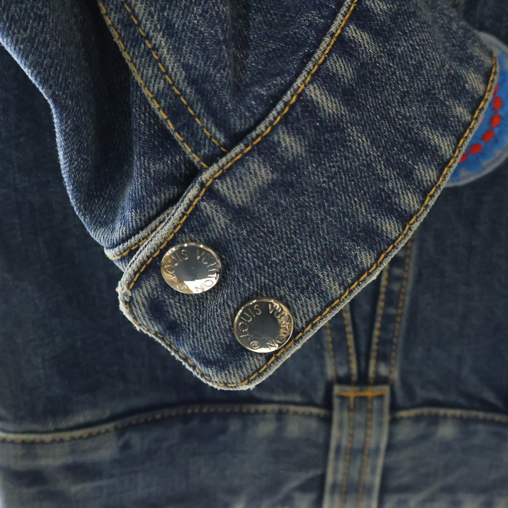LOUIS VUITTON(ルイヴィトン) 23AW ×YK Faces Leather Patch Denim Jacket RW232J GM1 FOJA53 ×草間彌生 マルチワッペンデニムジャケット インディゴ レディース