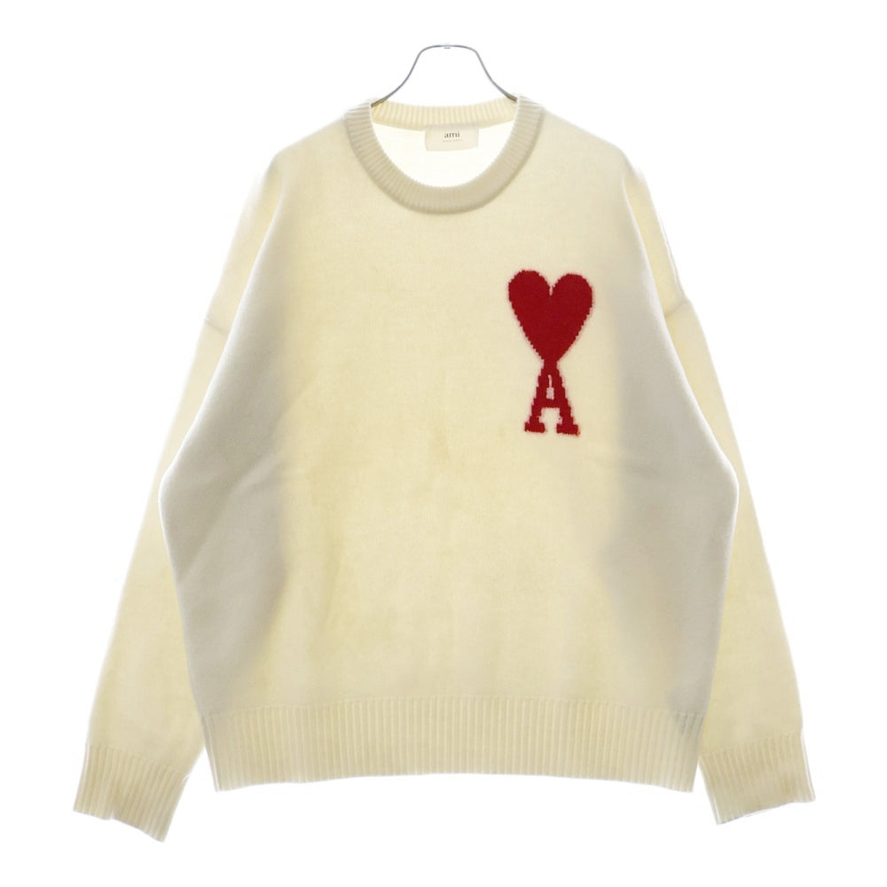 AMI Alexandre Mattiussi(アミアレクサンドルマテュッシ) AMI DE COEUR CREW NECK SWEATER UKS002.018 アミ ドゥ クール ロゴ刺繍クルーネックニットセーター ホワイト