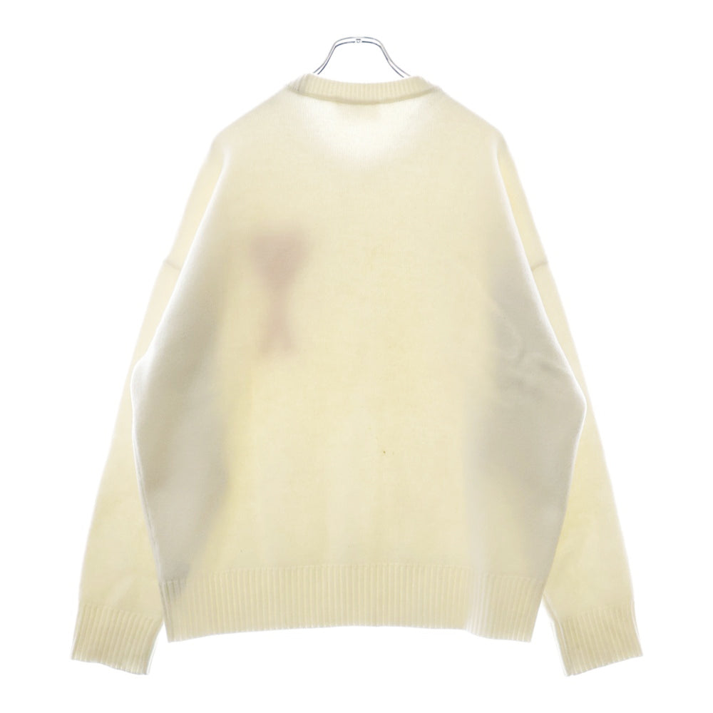 AMI Alexandre Mattiussi(アミアレクサンドルマテュッシ) AMI DE COEUR CREW NECK SWEATER UKS002.018 アミ ドゥ クール ロゴ刺繍クルーネックニットセーター ホワイト