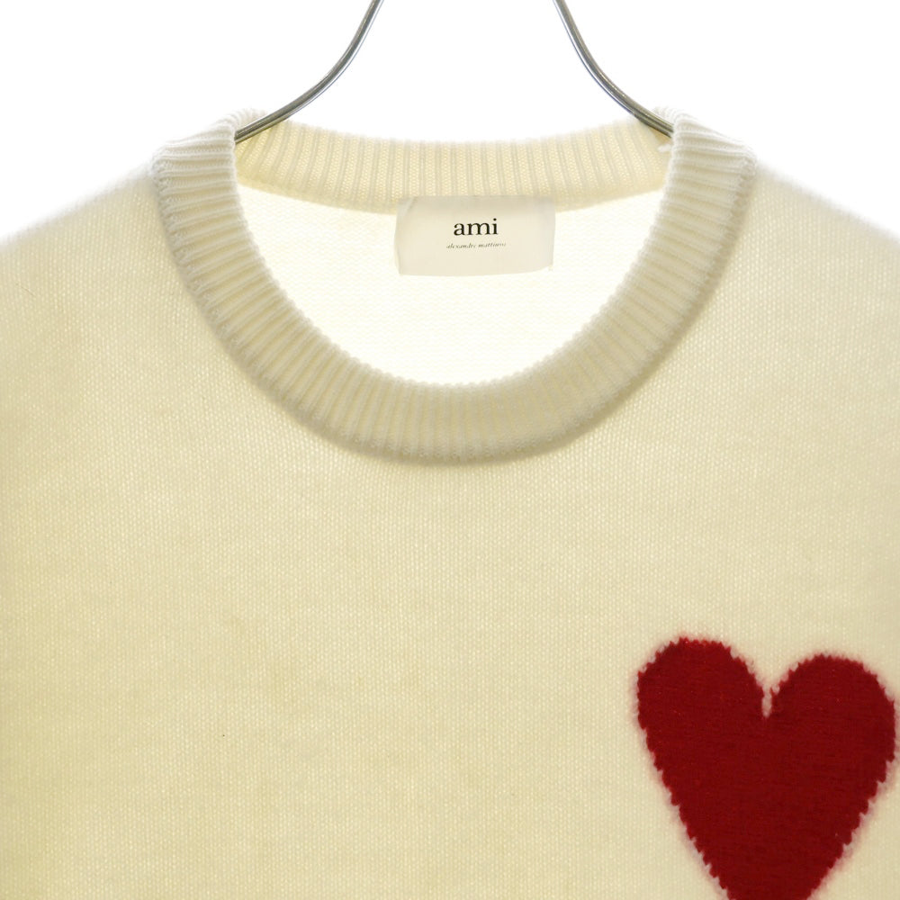 AMI Alexandre Mattiussi(アミアレクサンドルマテュッシ) AMI DE COEUR CREW NECK SWEATER UKS002.018 アミ ドゥ クール ロゴ刺繍クルーネックニットセーター ホワイト