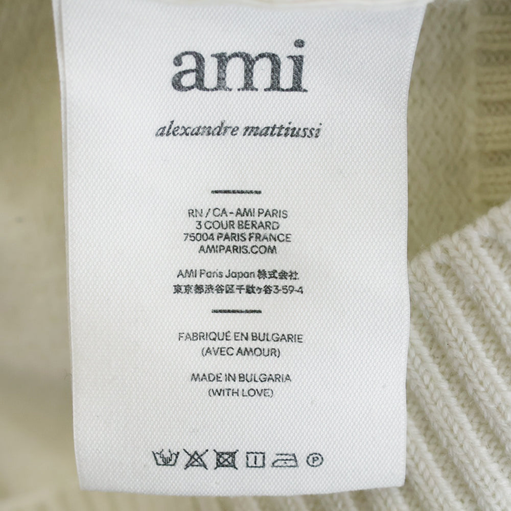 AMI Alexandre Mattiussi(アミアレクサンドルマテュッシ) AMI DE COEUR CREW NECK SWEATER UKS002.018 アミ ドゥ クール ロゴ刺繍クルーネックニットセーター ホワイト