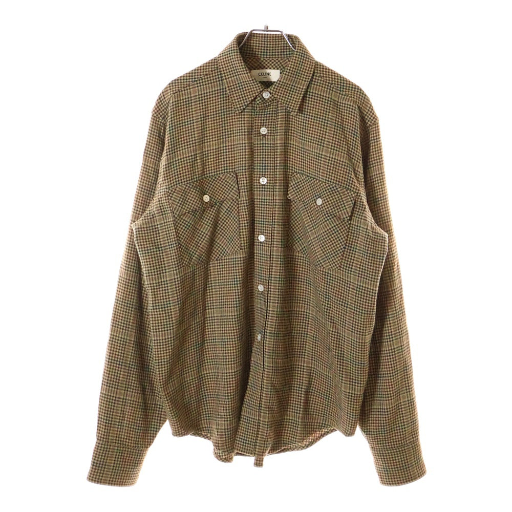 CELINE(セリーヌ) Small Check Double Pocket Shirt 2T013654G スモールチェックダブルポケット長袖シャツ ベージュ