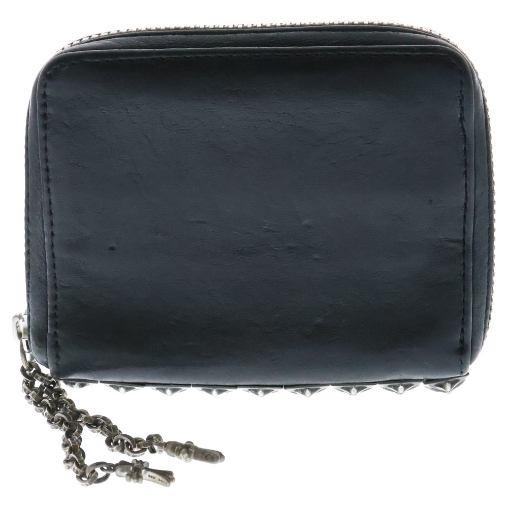 CHROME HEARTS(クロムハーツ) 3 SIDE ZIP 3サイドジップ サイドピラミッドスタッズ レザーウォレット財布 ブラック/シルバー 国内インボイス付