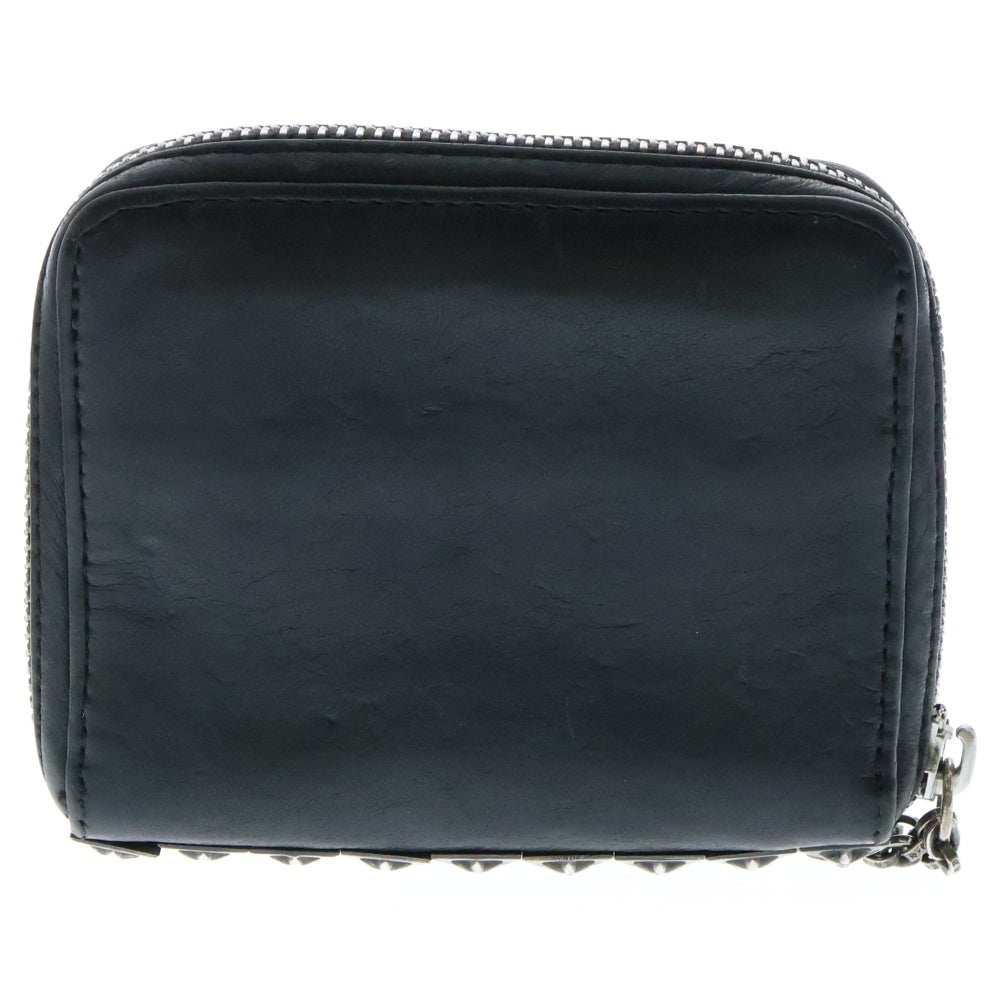 CHROME HEARTS(クロムハーツ) 3 SIDE ZIP 3サイドジップ サイドピラミッドスタッズ レザーウォレット財布 ブラック/シルバー 国内インボイス付