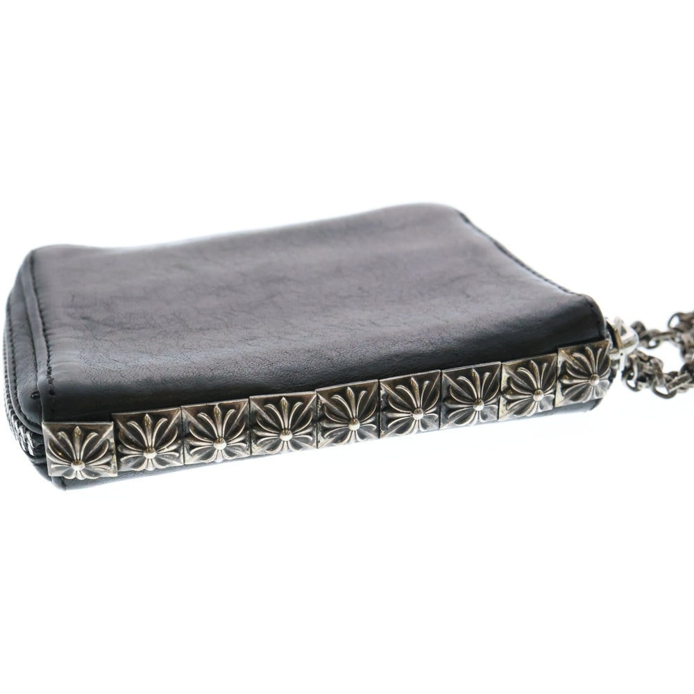 CHROME HEARTS(クロムハーツ) 3 SIDE ZIP 3サイドジップ サイドピラミッドスタッズ レザーウォレット財布 ブラック/シルバー 国内インボイス付