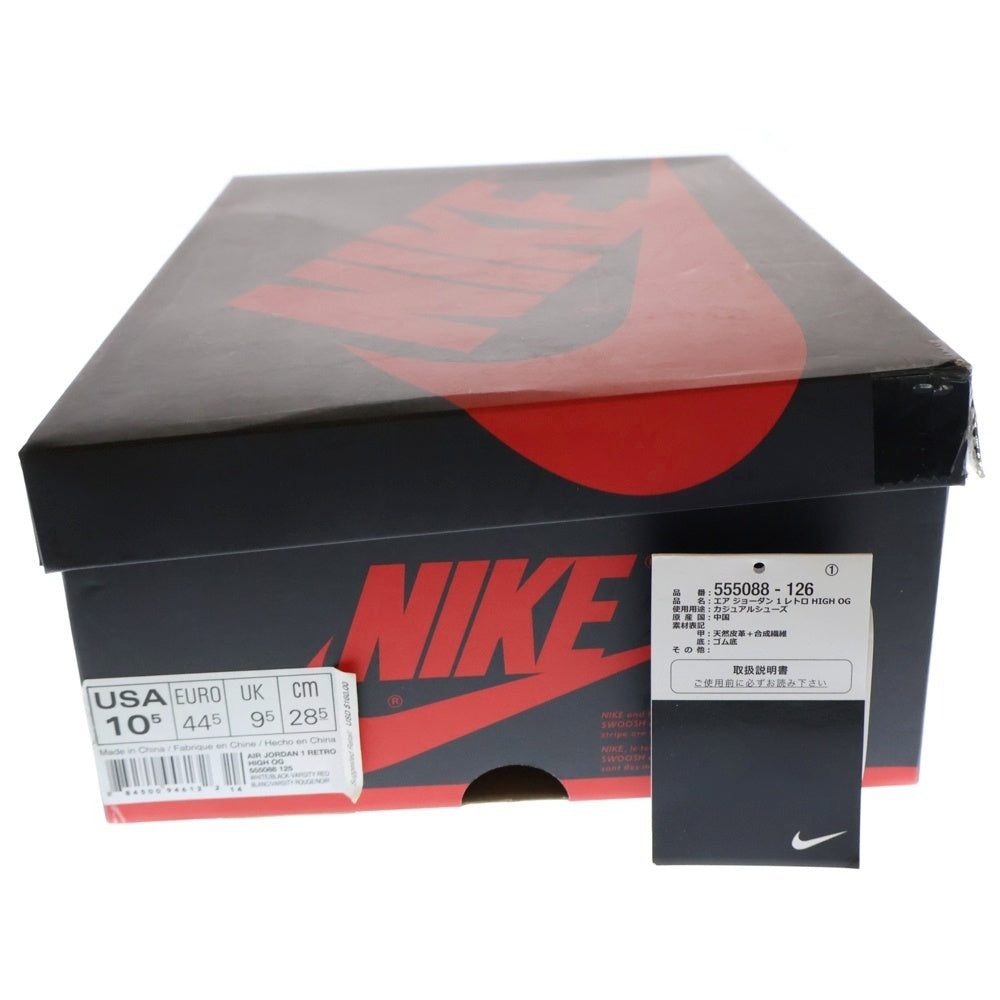 NIKE(ナイキ) AIR JORDAN1 RETRO HIGH OG BLACK TOE 555088-125 エアジョーダン1 ハイカットスニーカー つま黒 ブラック/レッド US10.5/28.5cm