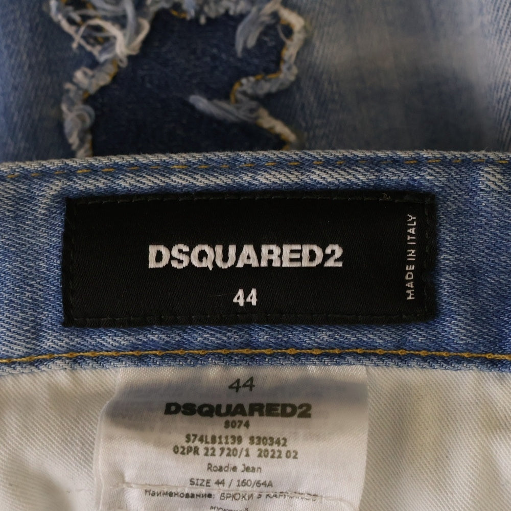 DSQUARED2(ディースクエアード) 22AW ALL OVER PATCHED LEAF ROADIE FIT DENIMS S74LB1139 S30342 リーフパッチ ストレートデニムパンツ ジーンズ インディゴ