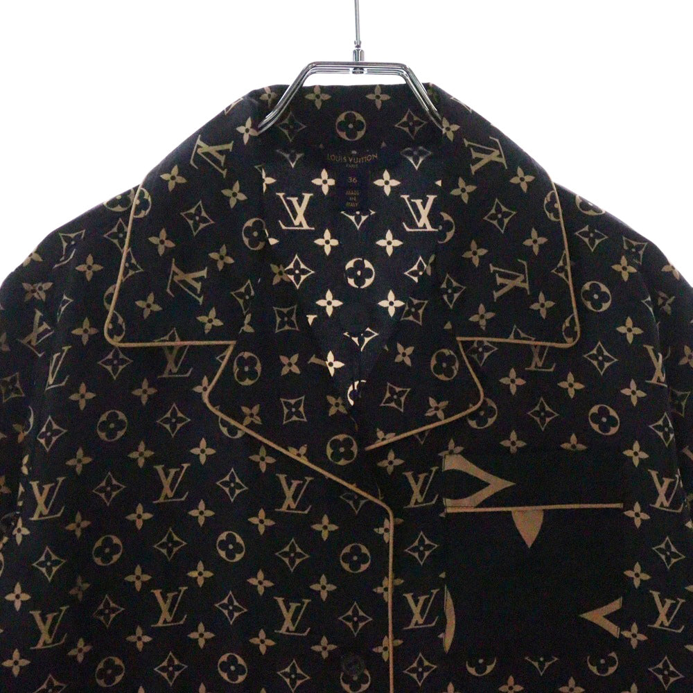 LOUIS VUITTON(ルイヴィトン) 23SS L/S Pajama Shirt RW231W PR0 FOBL06 モノグラム シルク長袖シャツ レディース ブラック/ベージュ