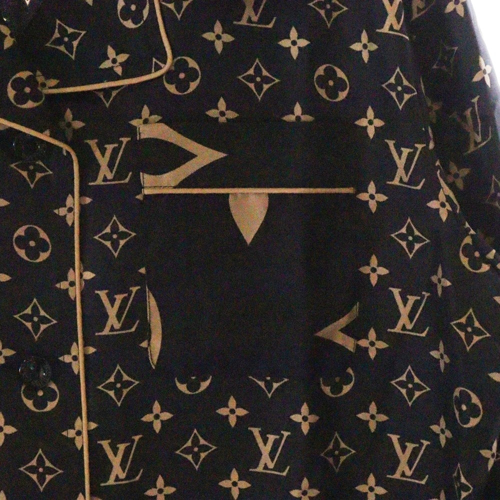 LOUIS VUITTON(ルイヴィトン) 23SS L/S Pajama Shirt RW231W PR0 FOBL06 モノグラム シルク長袖シャツ レディース ブラック/ベージュ