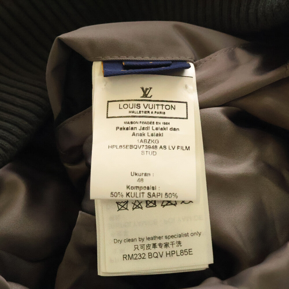 LOUIS VUITTON(ルイヴィトン) 23AW Monoglam Film Studios Mix Leather Blouson RM232 BQV HPL85E モノグラム フィルムスタジオ レザー切替バーシティジャケット グレー