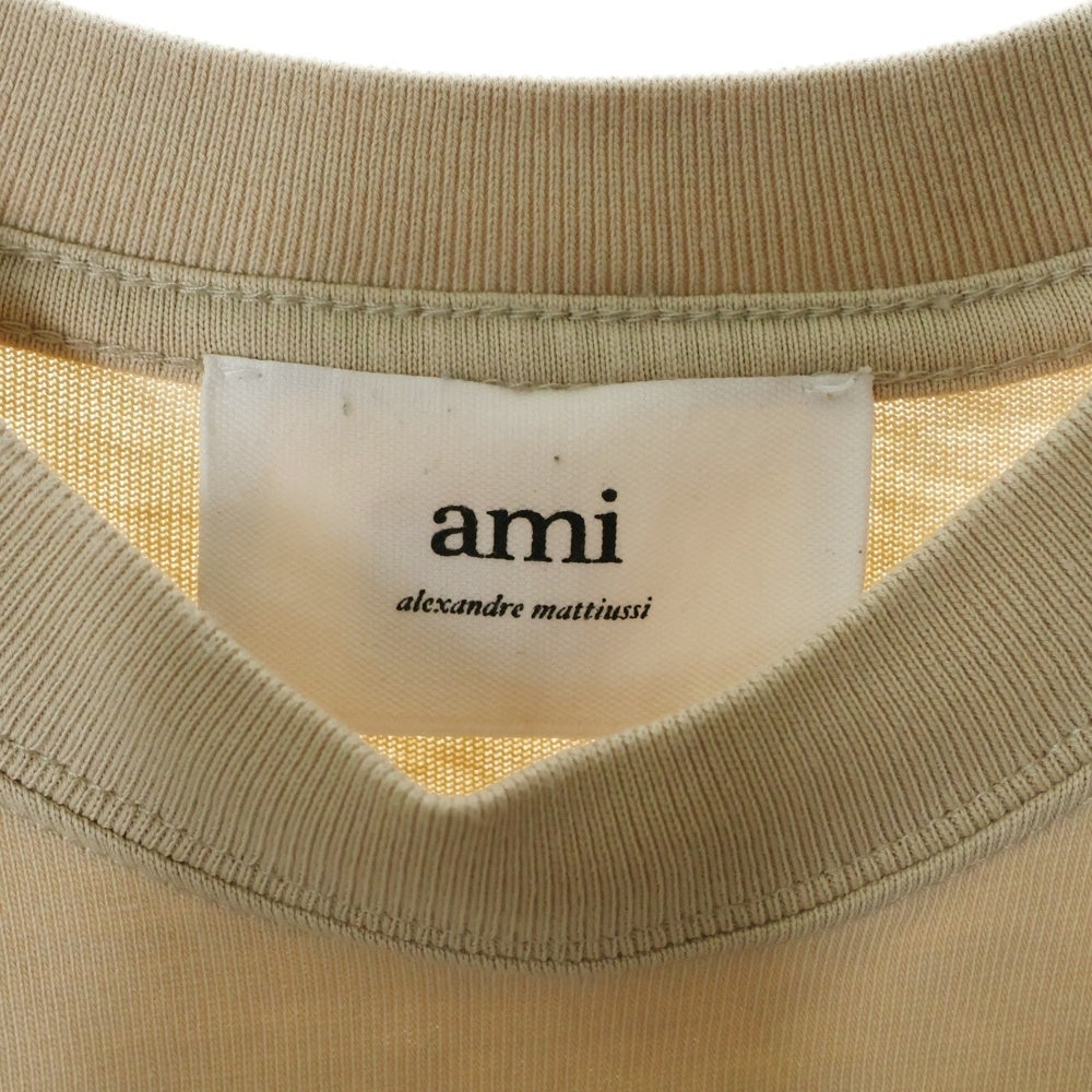 AMI Alexandre Mattiussi(アミアレクサンドルマテュッシ) ハートロゴ 刺繍 クルーネック 半袖Tシャツ カットソー ベージュ E22UTS002.726