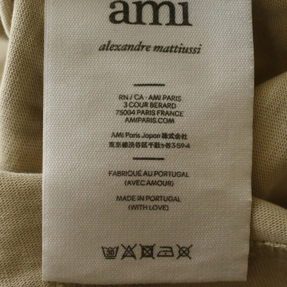 AMI Alexandre Mattiussi(アミアレクサンドルマテュッシ) ハートロゴ 刺繍 クルーネック 半袖Tシャツ カットソー ベージュ E22UTS002.726