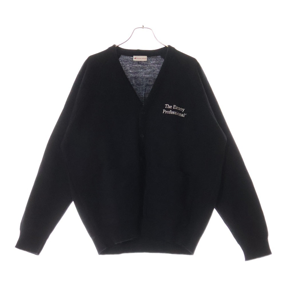 The Ennoy Professional(エンノイプロフェッショナル) 22AW ×CHARLES KIRK チャールズカーク ロゴ刺繍 アクリル ニット カーディガン ブラック