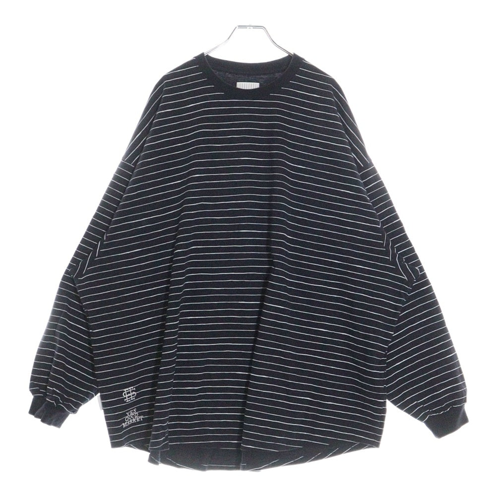 SEE SEE(シーシー) ×YES GOOD MARKET イエスグッドマーケット ロゴ刺繍 ボーダー クルーネック 長袖Tシャツ カットソー ネイビー