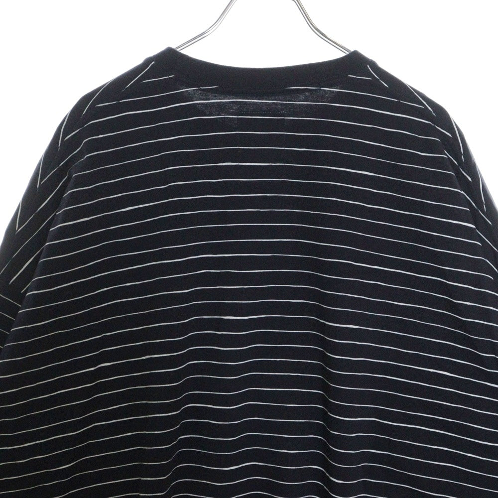 SEE SEE(シーシー) ×YES GOOD MARKET イエスグッドマーケット ロゴ刺繍 ボーダー クルーネック 長袖Tシャツ カットソー ネイビー