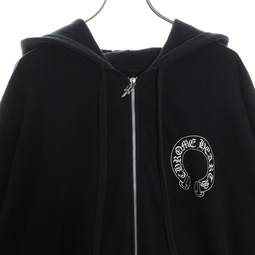 CHROME HEARTS(クロムハーツ) SWTSHRT HD ZIP 袖フローラル バックホースシュープリント ジップアップパーカー スウェット ブラック