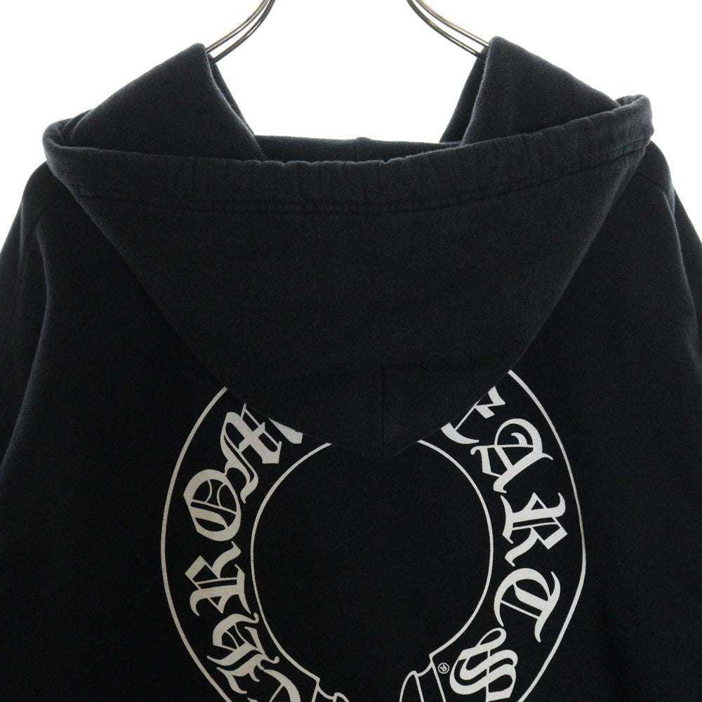 CHROME HEARTS(クロムハーツ) SWTSHRT HD ZIP 袖フローラル バックホースシュープリント ジップアップパーカー スウェット ブラック