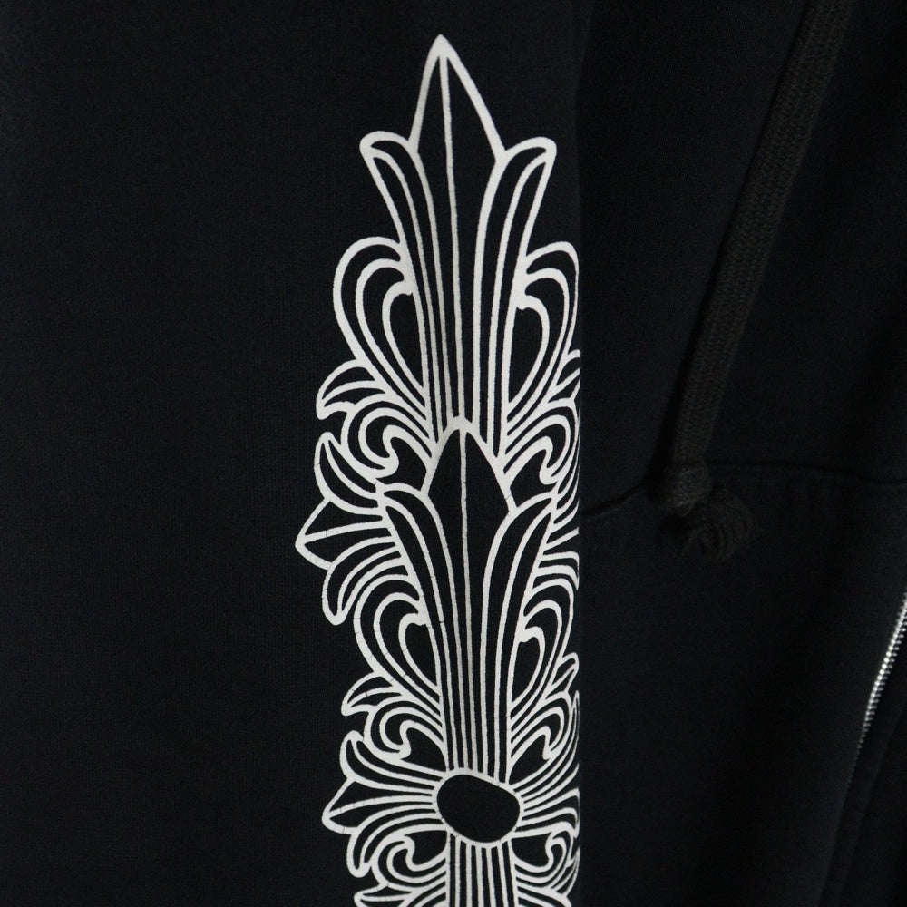 CHROME HEARTS(クロムハーツ) SWTSHRT HD ZIP 袖フローラル バックホースシュープリント ジップアップパーカー スウェット ブラック