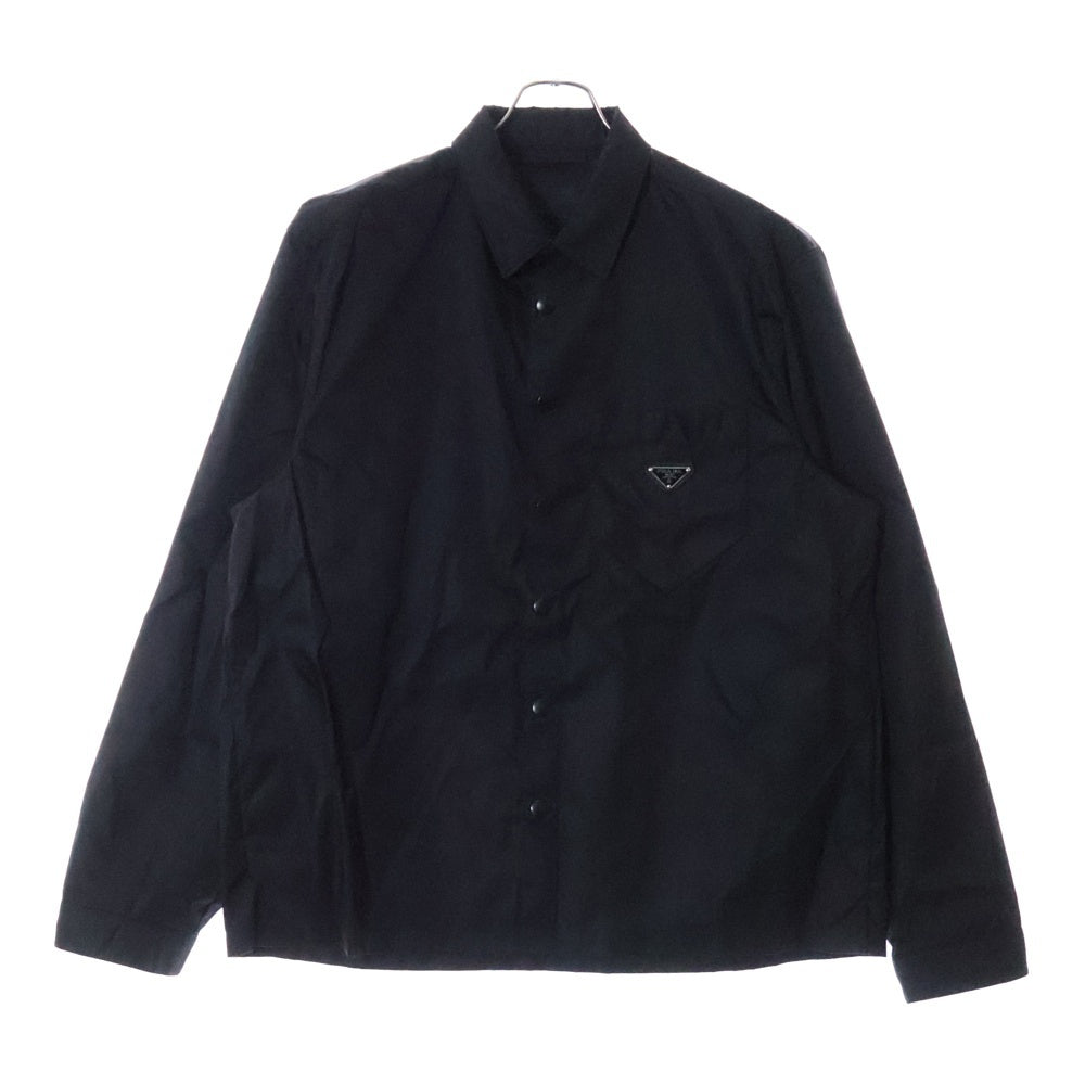PRADA(プラダ) 20AW Re-Nylon Triangle Logo Snap Button Shirt SC514 S202 1WQ8 リナイロン トライアングルロゴスナップボタンシャツ ナイロン長袖シャツ ブラック