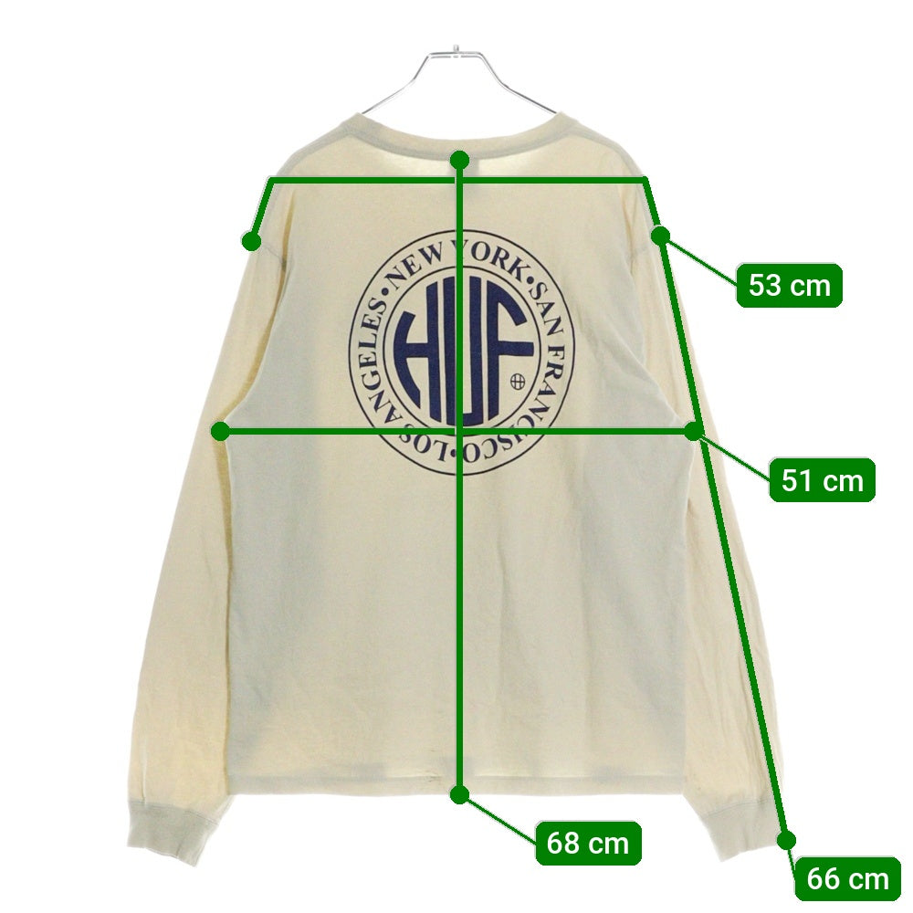 HUF(ハフ) REGIONAL L/S TEE サークルロゴ長袖Tシャツ ベージュ